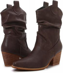 Женские премиальные западные сапоги Stella из искусственной кожи с деревянным каблуком до середины голени Mm, Braun