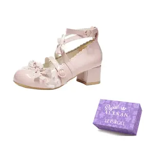 Alxnan Женские туфли Мэри Джейн на массивном каблуке розовые, цвет Pink