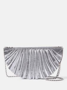 Металлическая кожаная плиссированная клатч-сумка Mint Velvet, Silver
