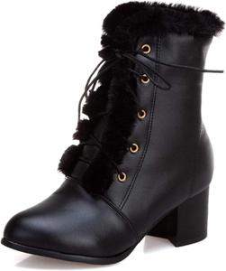 Женские модные ботильоны, ботинки с толстой подошвой и мехом, шнуровкой, осенние короткие ботинки FAZAIQILUO, Black