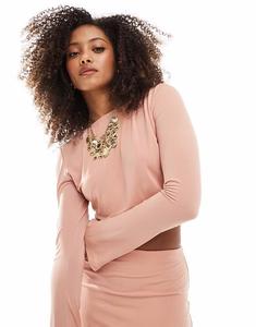 Расклешенный укороченный топ нежно-терракотового цвета Narrated