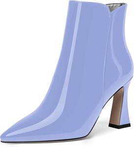 Женские ботильоны MERRORI на высоком каблуке 3,3 дюйма с острым носком, молнией и лакированной отделкой, Lavender