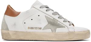 Эксклюзивные белые и коричневые кроссовки Super-Star от SSENSE Golden Goose