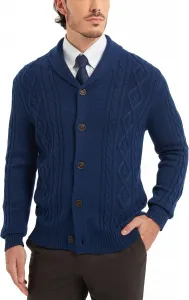 Мужской кардиган Kallspin из шерстяной смеси с косой вязкой и воротником-шалью