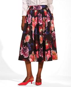 Женская атласная юбка миди А-силуэта Isaac Mizrahi, Fleur Nocturne