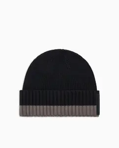 Мужская вязаная шапка из смесовой шерсти с контрастной подкладкой Armani Exchange, черный