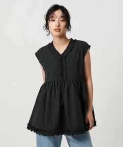 Блузка без рукавов с V-образным вырезом и плиссировкой и оборками – защита от УФ-излучения, приятная на ощупь, отводит влагу, быстро сохнет, можно стирать United Arrows, цвет Black