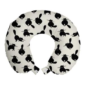 ABAKUHAUS Cat Travel Pillow Подушка для шеи, забавные силуэты домашних животных, пенопластовые дорожные принадлежности для самолета и автомобиля, 30x30 см, черный бежевый