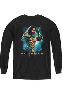 Футболка с длинным рукавом "Трезубец Аквамена" для детей Gildan, черный