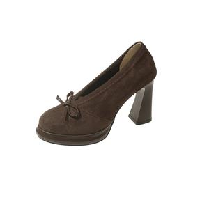 Alxnan Коричневые женские туфли Мэри Джейн на катушечном каблуке, цвет Brown