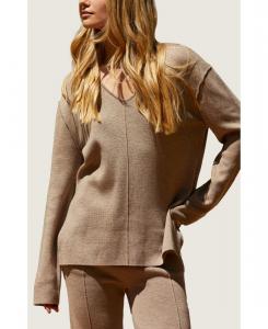 Женский домашний свитер Eve, вязаный топ CRESCENT, Brown + taupe