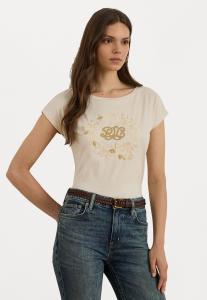 Футболка Lauren Ralph Lauren EMBROIDERED-LOGO COTTON JERSEY TEE, Mascarpone Cream/Off-White