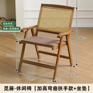 Fantasy Складное кресло для дома и отдыха на балконе, ротанговое кресло для кемпинга и пляжа, повышенная высота, с изогнутыми подлокотниками и подушкой, цвет jia gao