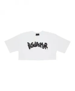 Укороченная футболка с логотипом и стразами, белая. Disclaimer, белый