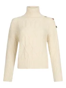 Шерстяная водолазка с украшенными стразами пуговицами LIU JO, нейтральный