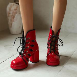 Женские винтажные ботильоны на платформе с застежкой на шнуровку и каблуком-блок LIPIJIXI, B07 Red