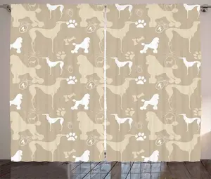 Штора ABAKUHAUS в деревенском стиле для любителей собак, поводок для домашних животных, универсальные ленточные шторы для гостиной с петлями и крючками, 280 x 175 см, бежево-белый