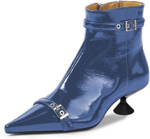 Женские ботильоны YDN с острым носком, боковой молнией, на низком каблуке с пряжками, короткие, сексуальные для вечеринок и коктейлей, размер 4-16 US, Blue