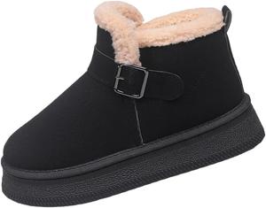 Зимние ботинки из флиса для женщин: модная подкладка из искусственного меха, короткие снежные ботиночки с пушистой отделкой, теплые обувь на молнии и без застежек Generic, Black
