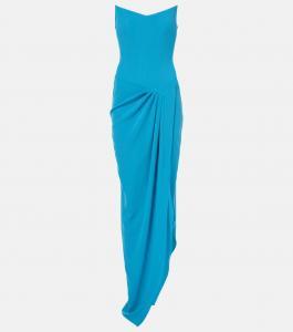 Платье-корсет с драпировкой из крепа Alex Perry, синий