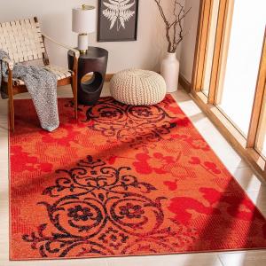 Ковер для пола SAFAVIEH, 92 x 153 см,  Adirondack Collection, красный и черный, цветочный гламурный дамасский состаренный дизайн, не линяет и прост в уходе, идеален для помещений с высокой проходимостью: прихожая, гостиная, спальня (ADR114P)