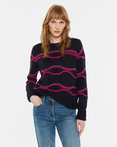 Женский джемпер с круглым вырезом и узорами Andam, темно-синий