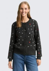 Кардиган TOM TAILOR DENIM MIT STICKEREIEN, Grey/White Dots And Hearts/Dark Grey