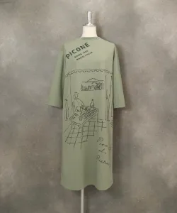 Крутое платье с рукавами три четверти и иллюстрацией Studio Picone, цвет Green(057)