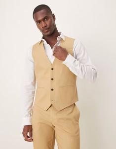 Жилет из льняной смеси, облегающий, бежевый Asos Design