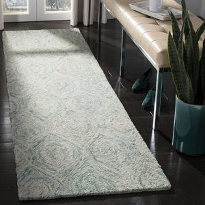 Ковер-дорожка SAFAVIEH, 69 x 366 см, Ikat Collection, Ivory & Sea Blue, ручной работы из шерсти, идеально для помещений с высокой проходимостью в гостиной, спальне (IKT631A)