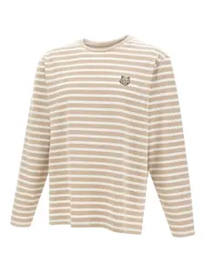 Полосатый топ с длинными рукавами и изображением лисьей головы Maison Kitsuné, нейтральный