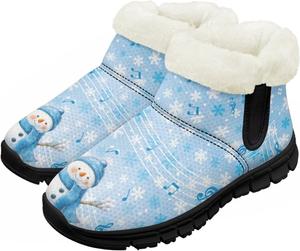 Детские зимние сапожки для мальчиков и девочек, утепленные искусственным мехом, ботильоны до щиколотки с противоскользящей подошвой для малышей, детей младшего и старшего возраста Chririnla, Christmas Snowman Musical Note