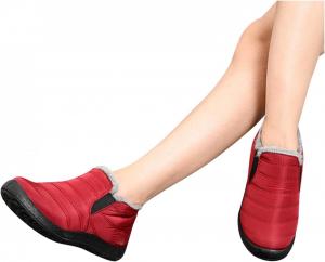 Зимние сапожки Hbeylia для женщин, легкие водонепроницаемые термальные ботинки с плюшевой подкладкой, удобные обувь без застежки на низком каблуке, мягкая флисовая подкладка, теплые нескользящие короткие ботинки для работы и спорта, Red