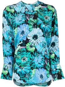 Шелковая блузка с длинными рукавами и цветочным принтом Stella McCartney, синий