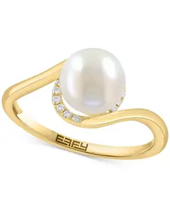 Кольцо Effy с культивированным пресноводным жемчугом (7-1/2 мм) и бриллиантами (1/20 карата) из 14-каратного желтого золота Effy Collection, gold