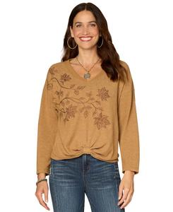 Укороченный топ с V-образным вырезом и узлом по низу Democracy, Heather Caramel Brown