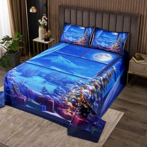 Erosebridal Комплект постельного белья с новогодним принтом ёлочки для детей из мягкого материала, Sky Blue