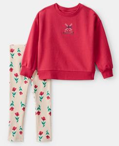 Детский комплект для девочек 2T-5T: футболка с длинными рукавами и цветочным принтом Ветряная мельница, леггинсы, 2 предмета Carter's, Red, Beige