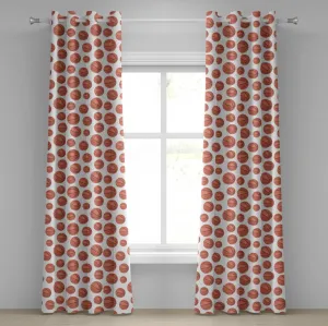 Баскетбольная штора ABAKUHAUS с люверсами, реалистичный рисунок мяча, спортивная тема на белом фоне, декоративные двухпанельные шторы, 280 см x 245 см, цвет бледно-коричневый Abakuhaus