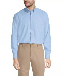 Мужская рубашка-рубашка Supima Oxford, классическая, традиционная, без утюга Lands' End, синий