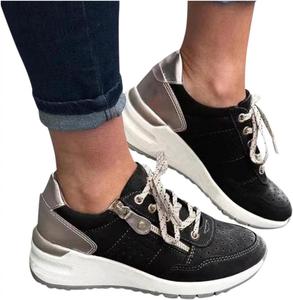 Bcshiye Women's Running Shoes Lace Up Breathable Walking Sneakers Low Top Hidden Sneakers Wedge Sneakers for Women, Black
