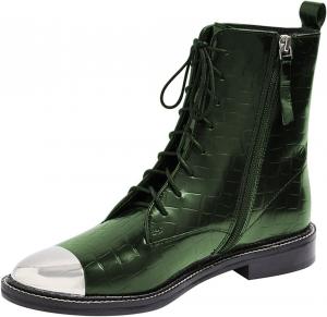 Женские ботильоны FOWT с круглыми носками, удобные плоские боевые ботинки, боковая молния, шнуровка, повседневная обувь, размеры 4-16 US, Green