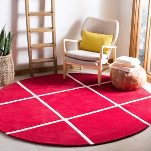 Ковер SAFAVIEH, 214 x 214 см, Chatham Collection, Red & Ivory, ручной работы, алмазный узор, шерсть, идеален для помещений с высокой проходимостью в гостиной, спальне (CHT720G)