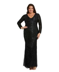 Женское платье с длинными рукавами, V-образным вырезом, бахромой и бисером Mac Duggal, Black