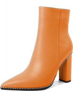 Женские ботильоны Eldof с заостренным носком, отделкой бусинами, массивным каблуком и боковой молнией, 3,5 дюйма