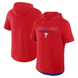 Мужской красный philadelphia phillies clubhouse optimal play реглан худи с коротким рукавом Fanatics