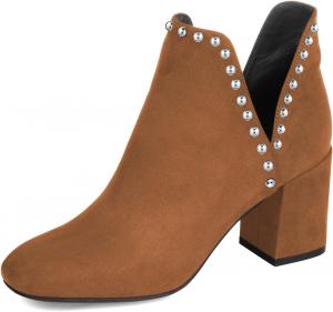 Женские стильные ботильоны FSJ с заклепками, вырезом V, закрытым круглым носком, заклепки, на западный манер, с массивным каблуком средней высоты, слипоны, размеры 4-15 US, Brown