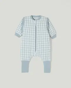 Длинный стеганый комбинезон для малыша из ткани в клетку виши Cotton Juice, зеленый