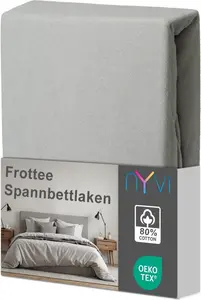 Простыня на резинке DreamScience Terry Cloth 140x200 - 160x200 см, серебристая, для матрасов высотой до 22 см - теплая и уютная, хорошо впитывает влагу, быстросохнущая NYVI