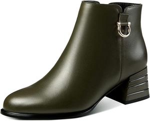 Женские ботильоны TinaCus ручной работы из натуральной кожи с боковой молнией, массивным каблуком и круглым носком, Green